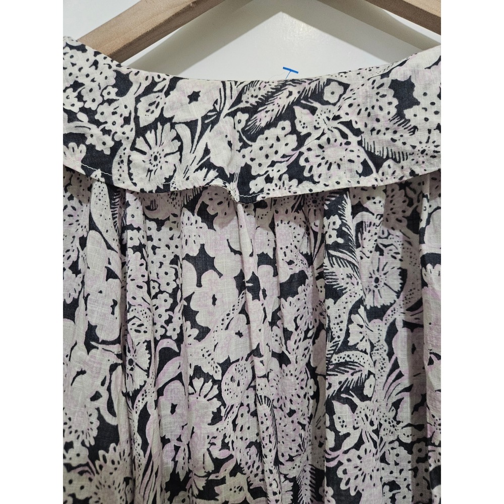 Anthropologie Floral Button Down Blouse Pink Black Pom Pom Trim Cotton 2X - Picture 10 of 10